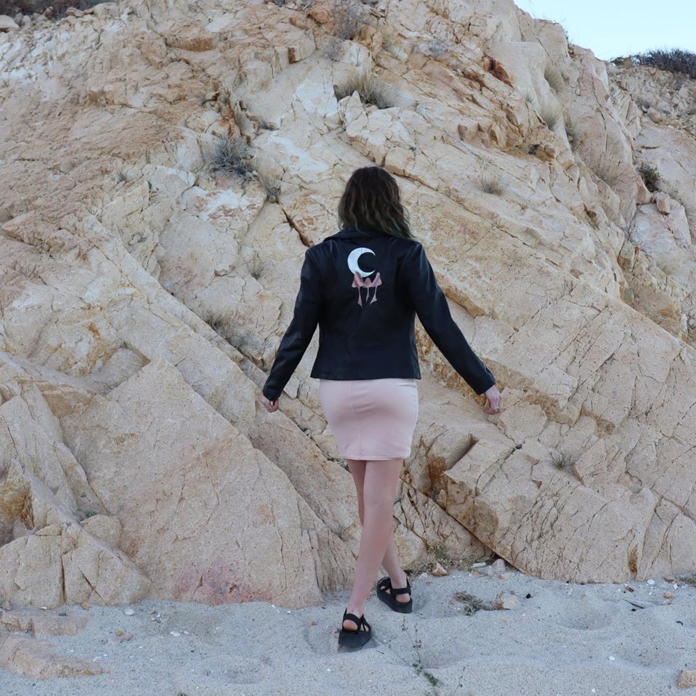☾ Hand painted leather jacket